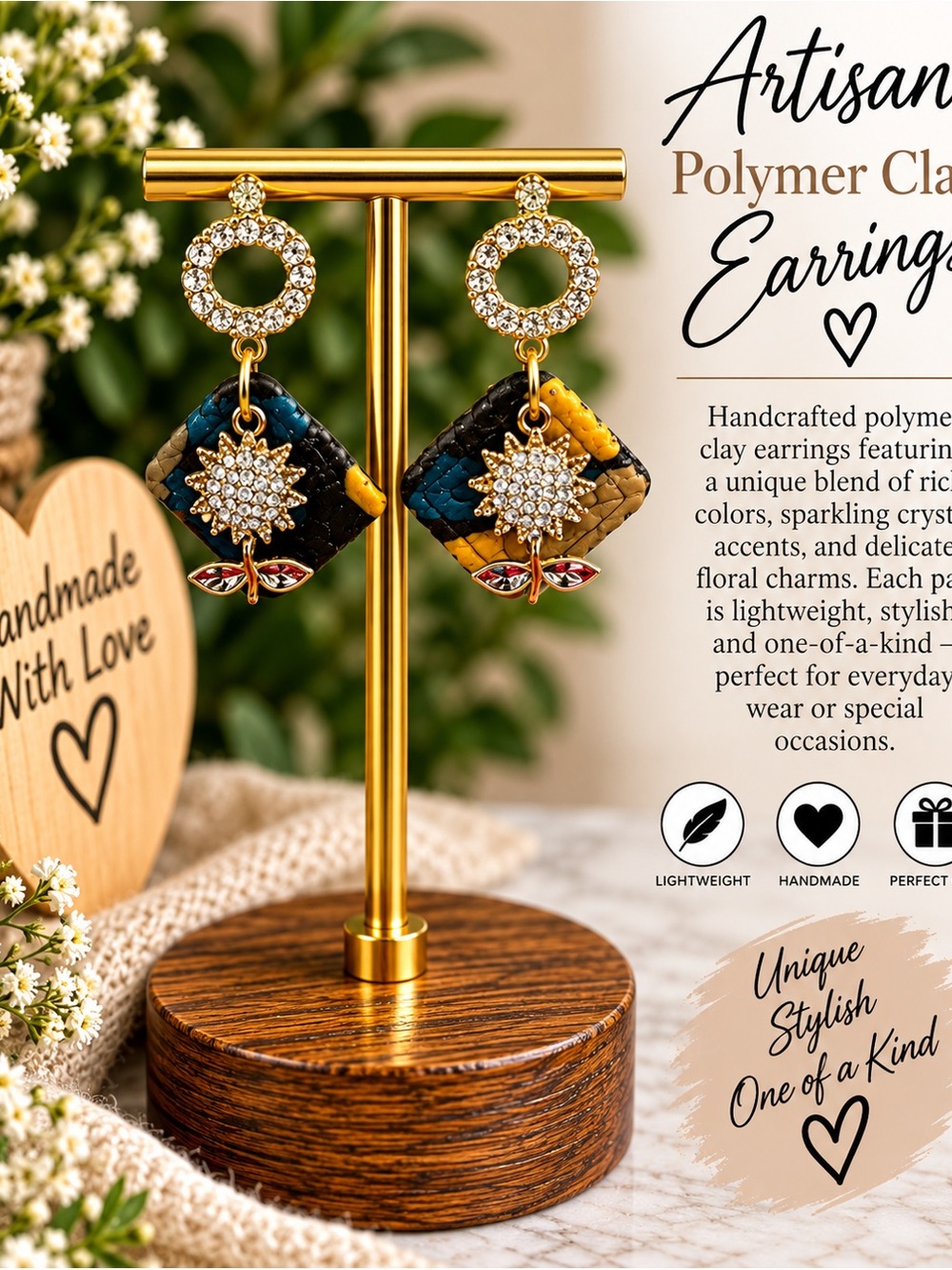 Sparkling Multicolor Floral Drop Earrings – Gold Crystal Accents